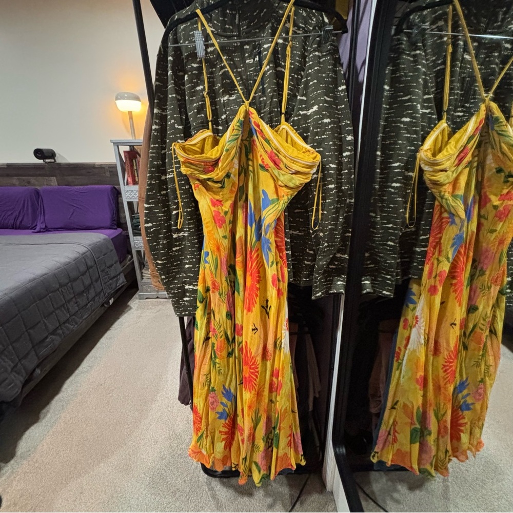 Anthropologie Yellow Floral Midi Dress - Picture 6 of 8